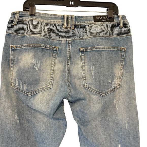 Balmain Paris T551 B658 Distressed Biker Moto Jeans, Sz W34/L31 - Picture 5 of 16
